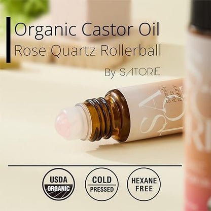 SATORIE 2-Pack Organic Castor Oil with Rose Quartz Rollerball - USDA Certified 100% Castor Oil Roll-on for Face, Under Eyes, Brows & Lashes; Deep Moisture, Soothing, Promotes Hair Growth Avelisse