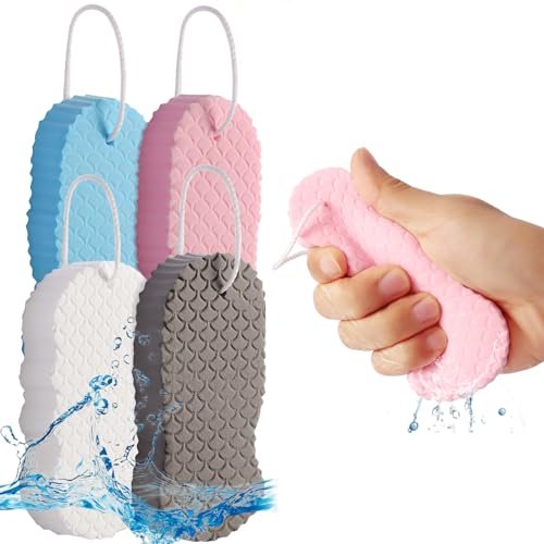 4 PCS Magic Exfoliating Bath Sponge - 3D Super Soft Body Scrubber for Shower | Reusable Exfoliating Sponge for Smooth Skin | Suitable for All Skin Types Men Women (Blue+Pink+White+Grey) Avelisse