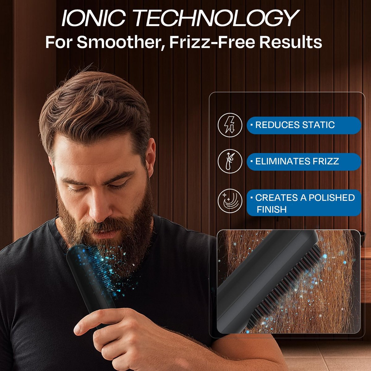 HUMMINGBIRD MK18 BeardBoss Cordless Beard Straightener for Men – Heated Beard Brush & Hot Comb, 5 Temp Settings, Anti-Scald Portable Hair Straightener, PTC Ceramic Heat, Infrared & Ionic, Travel Case Avelisse