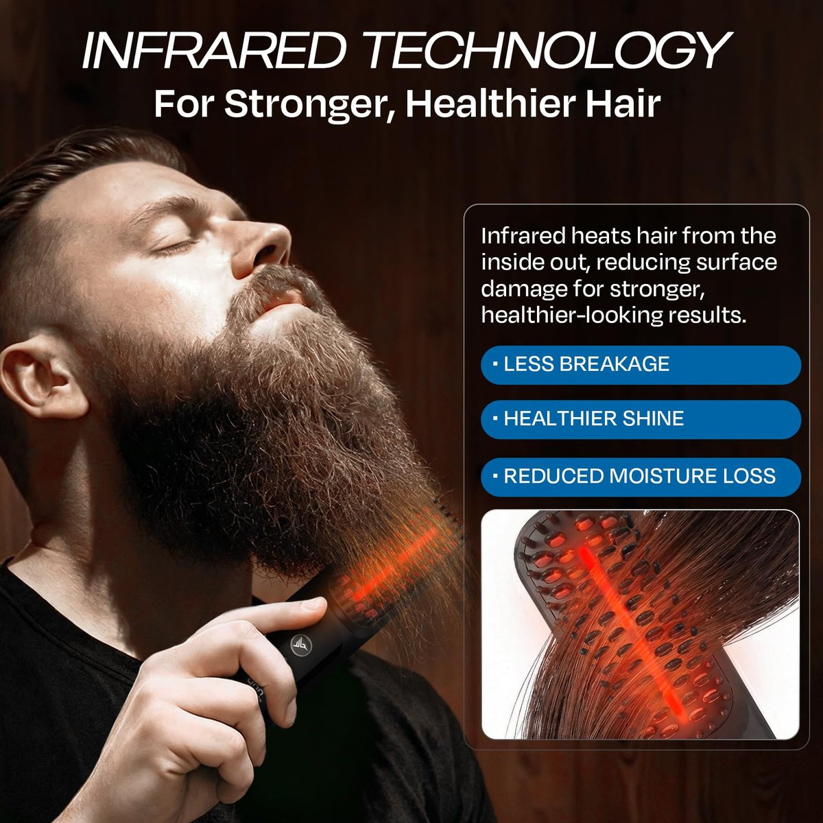 HUMMINGBIRD MK18 BeardBoss Cordless Beard Straightener for Men – Heated Beard Brush & Hot Comb, 5 Temp Settings, Anti-Scald Portable Hair Straightener, PTC Ceramic Heat, Infrared & Ionic, Travel Case Avelisse