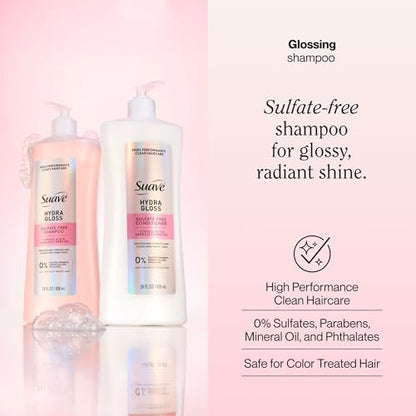 Suave Hydra Gloss Sulfate Free Shampoo with Glycolic Acid & Camellia Flower Oil - Hydrated, Smooth, Glossy Shine, 4 Count, 28 Fl Oz Avelisse