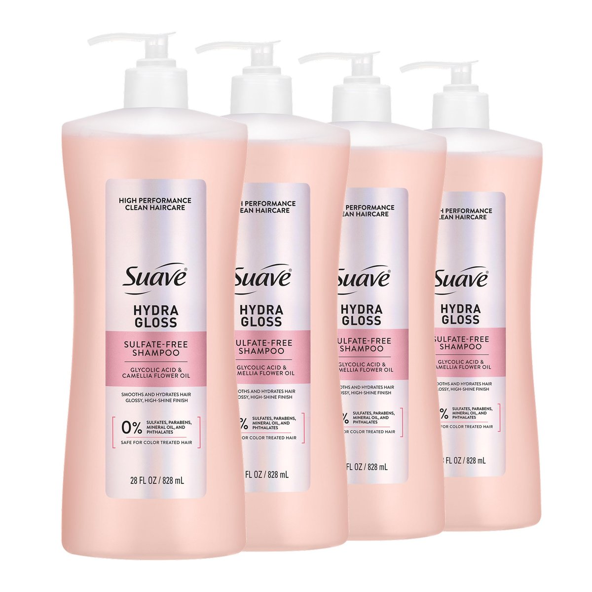 Suave Hydra Gloss Sulfate Free Shampoo with Glycolic Acid & Camellia Flower Oil - Hydrated, Smooth, Glossy Shine, 4 Count, 28 Fl Oz Avelisse
