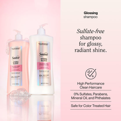 Suave Hydra Gloss Sulfate Free Shampoo with Glycolic Acid & Camellia Flower Oil - Hydrated, Smooth, Glossy Shine, 4 Count, 28 Fl Oz Avelisse
