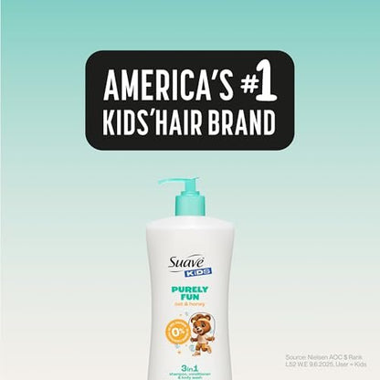 Suave Kids Purely Fun 3 in 1 Shampoo, Conditioner & Body Wash with Oat & Honey, Tear-Free, Hypoallergenic, 4 Count (28 FL OZ Each) Avelisse