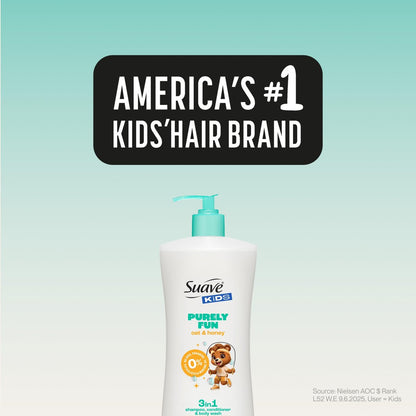 Suave Kids Purely Fun 3 in 1 Shampoo, Conditioner & Body Wash with Oat & Honey, Tear-Free, Hypoallergenic, 4 Count (28 FL OZ Each) Avelisse