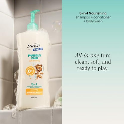 Suave Kids Purely Fun 3 in 1 Shampoo, Conditioner & Body Wash with Oat & Honey, Tear-Free, Hypoallergenic, 4 Count (28 FL OZ Each) Avelisse