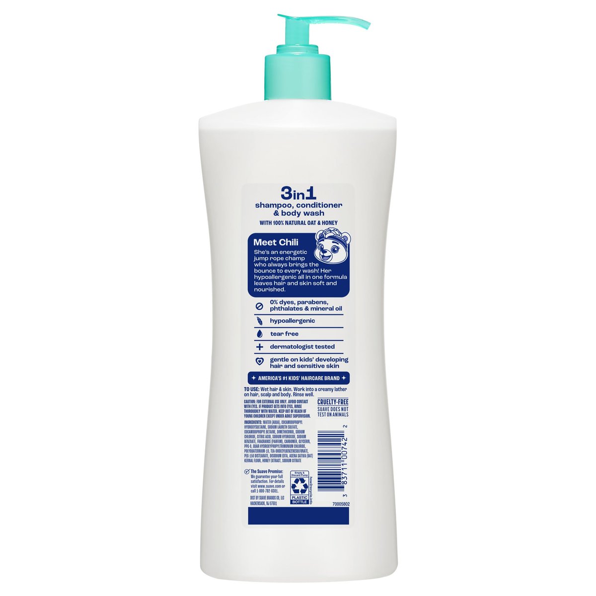 Suave Kids Purely Fun 3 in 1 Shampoo, Conditioner & Body Wash with Oat & Honey, Tear-Free, Hypoallergenic, 4 Count (28 FL OZ Each) Avelisse