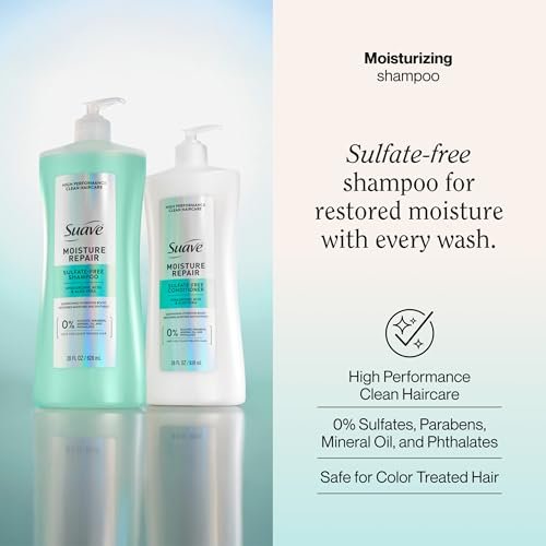Suave Moisture Repair Sulfate-Free Shampoo with Hyaluronic Acid & Aloe Vera - Hydrates & Restores Dry, Damaged Hair, 4 Count (28 Fl Oz Each) Avelisse