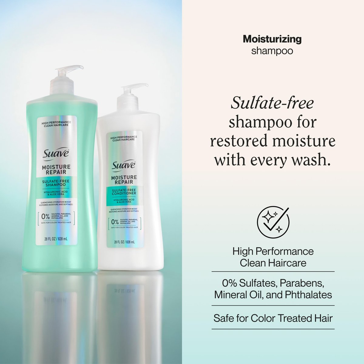Suave Moisture Repair Sulfate-Free Shampoo with Hyaluronic Acid & Aloe Vera - Hydrates & Restores Dry, Damaged Hair, 4 Count (28 Fl Oz Each) Avelisse
