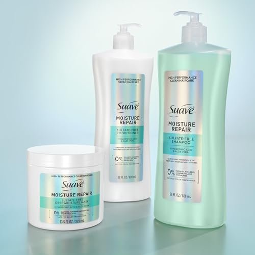 Suave Moisture Repair Sulfate-Free Shampoo with Hyaluronic Acid & Aloe Vera - Hydrates & Restores Dry, Damaged Hair, 4 Count (28 Fl Oz Each) Avelisse