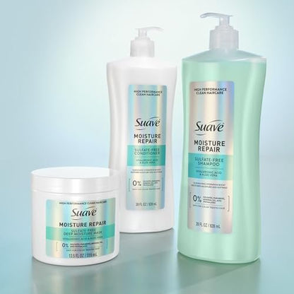 Suave Moisture Repair Sulfate-Free Shampoo with Hyaluronic Acid & Aloe Vera - Hydrates & Restores Dry, Damaged Hair, 4 Count (28 Fl Oz Each) Avelisse