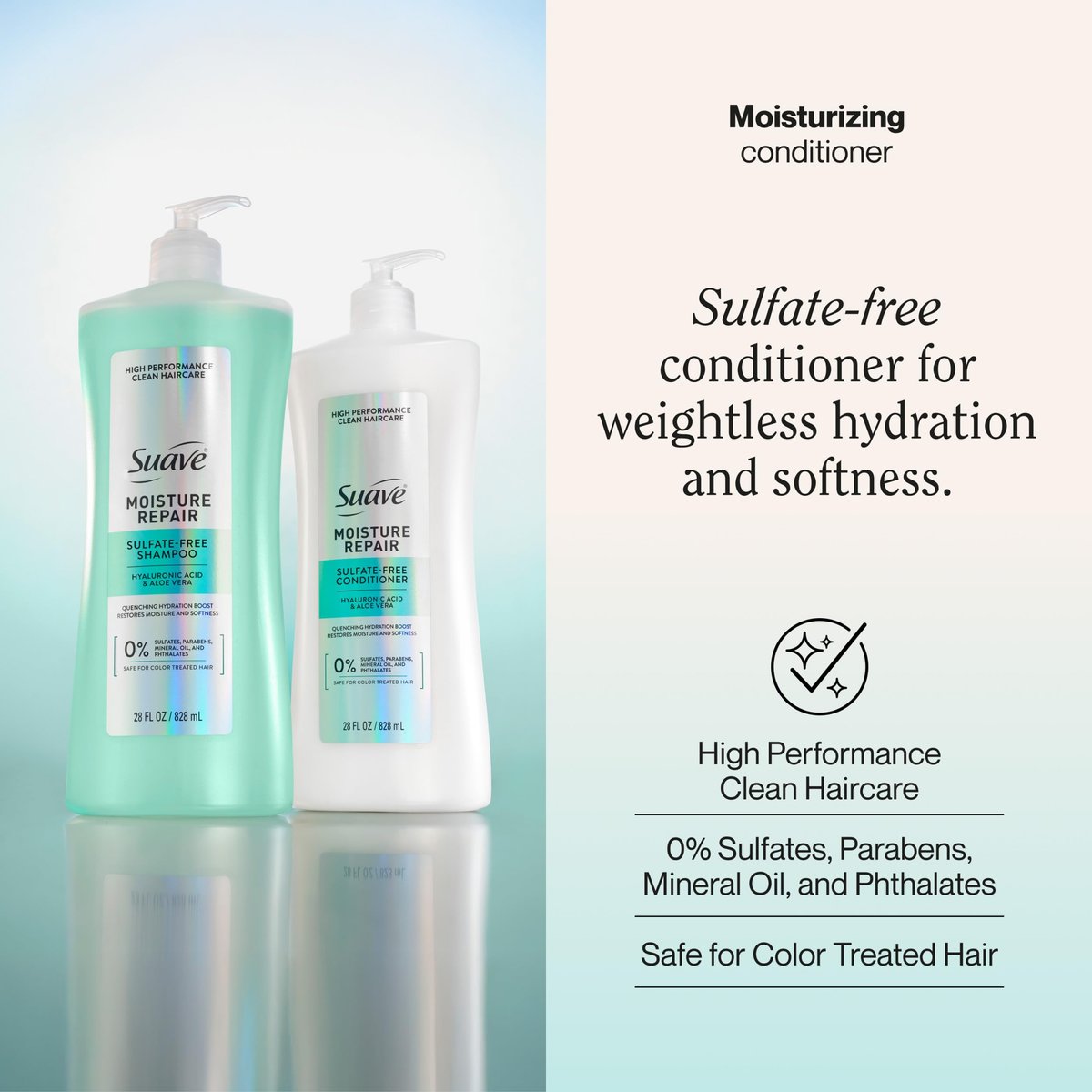 Suave Moisture Repair Sulfate-Free Conditioner with Hyaluronic Acid & Aloe Vera – Hydrates & Restores Dry, Damaged Hair – 4 Count (28 Fl Oz Each) Avelisse