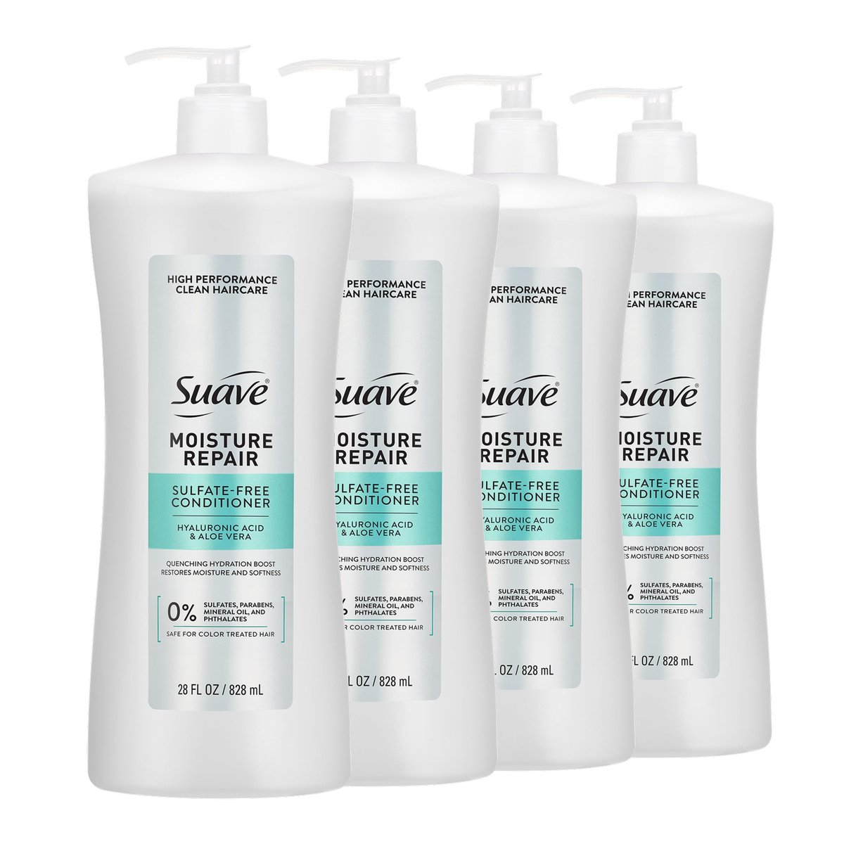 Suave Moisture Repair Sulfate-Free Conditioner with Hyaluronic Acid & Aloe Vera – Hydrates & Restores Dry, Damaged Hair – 4 Count (28 Fl Oz Each) Avelisse