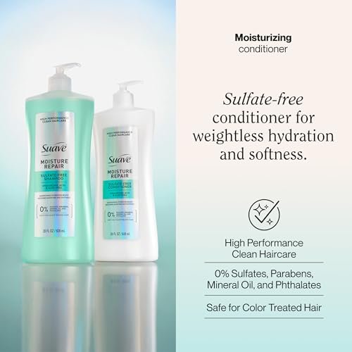 Suave Moisture Repair Sulfate-Free Conditioner with Hyaluronic Acid & Aloe Vera – Hydrates & Restores Dry, Damaged Hair – 4 Count (28 Fl Oz Each) Avelisse