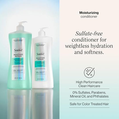 Suave Moisture Repair Sulfate-Free Conditioner with Hyaluronic Acid & Aloe Vera – Hydrates & Restores Dry, Damaged Hair – 4 Count (28 Fl Oz Each) Avelisse