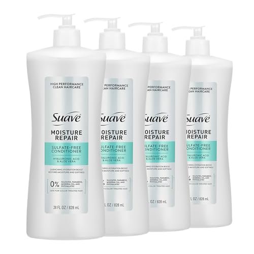 Suave Moisture Repair Sulfate-Free Conditioner with Hyaluronic Acid & Aloe Vera – Hydrates & Restores Dry, Damaged Hair – 4 Count (28 Fl Oz Each) Avelisse