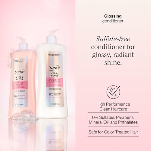 Suave Hydra Gloss Sulfate Free Conditioner with Glycolic Acid & Camellia Flower Oil - Hydrated, Smooth, Glossy Shine, 28 Fl Oz (Pack of 4) Avelisse
