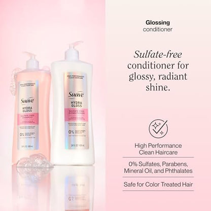 Suave Hydra Gloss Sulfate Free Conditioner with Glycolic Acid & Camellia Flower Oil - Hydrated, Smooth, Glossy Shine, 28 Fl Oz (Pack of 4) Avelisse