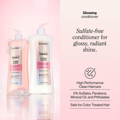 Suave Hydra Gloss Sulfate Free Conditioner with Glycolic Acid & Camellia Flower Oil - Hydrated, Smooth, Glossy Shine, 28 Fl Oz (Pack of 4) Avelisse