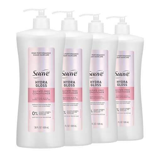 Suave Hydra Gloss Sulfate Free Conditioner with Glycolic Acid & Camellia Flower Oil - Hydrated, Smooth, Glossy Shine, 28 Fl Oz (Pack of 4) Avelisse
