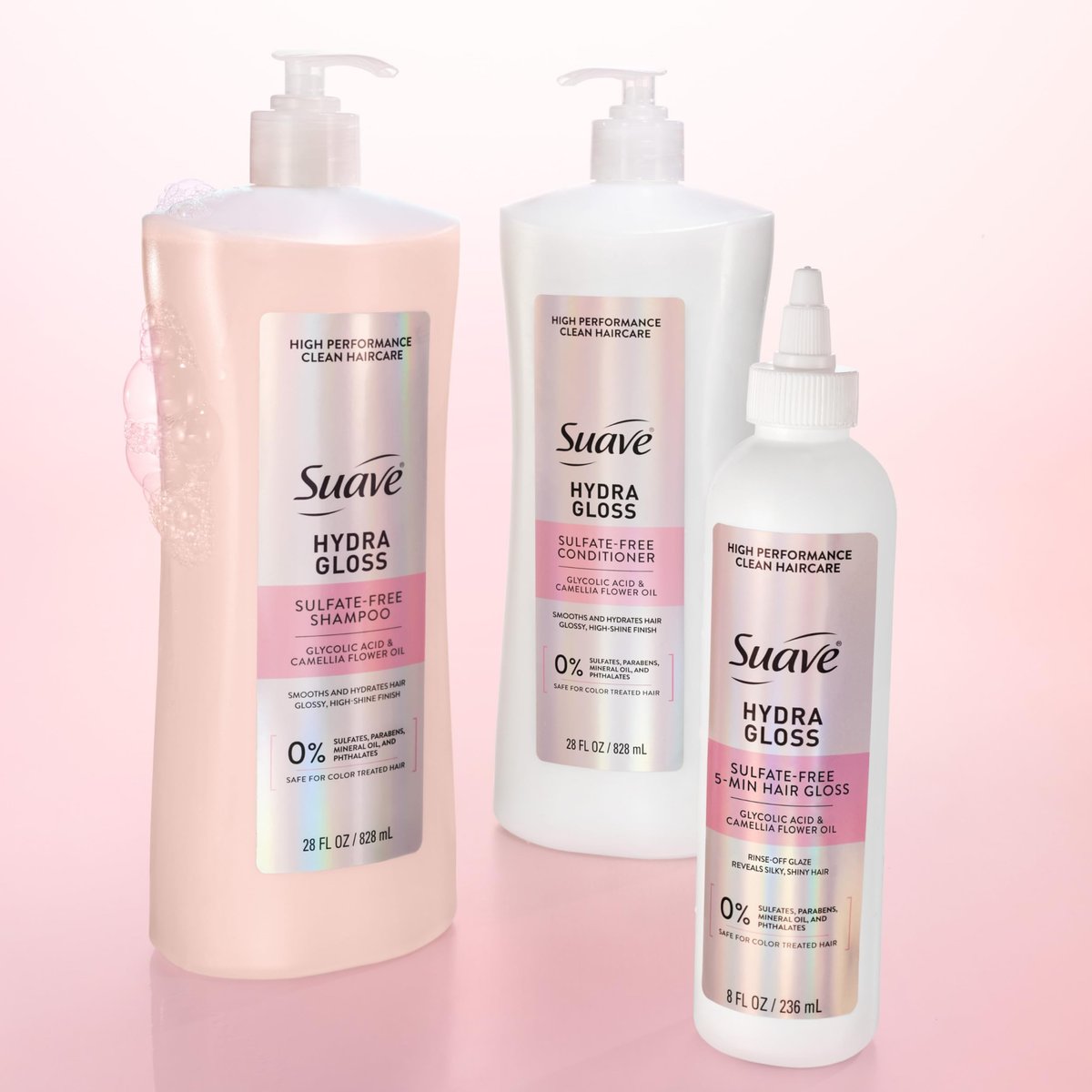 Suave Hydra Gloss Sulfate Free Conditioner with Glycolic Acid & Camellia Flower Oil - Hydrated, Smooth, Glossy Shine, 28 Fl Oz (Pack of 4) Avelisse