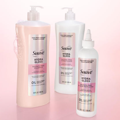 Suave Hydra Gloss Sulfate Free Conditioner with Glycolic Acid & Camellia Flower Oil - Hydrated, Smooth, Glossy Shine, 28 Fl Oz (Pack of 4) Avelisse