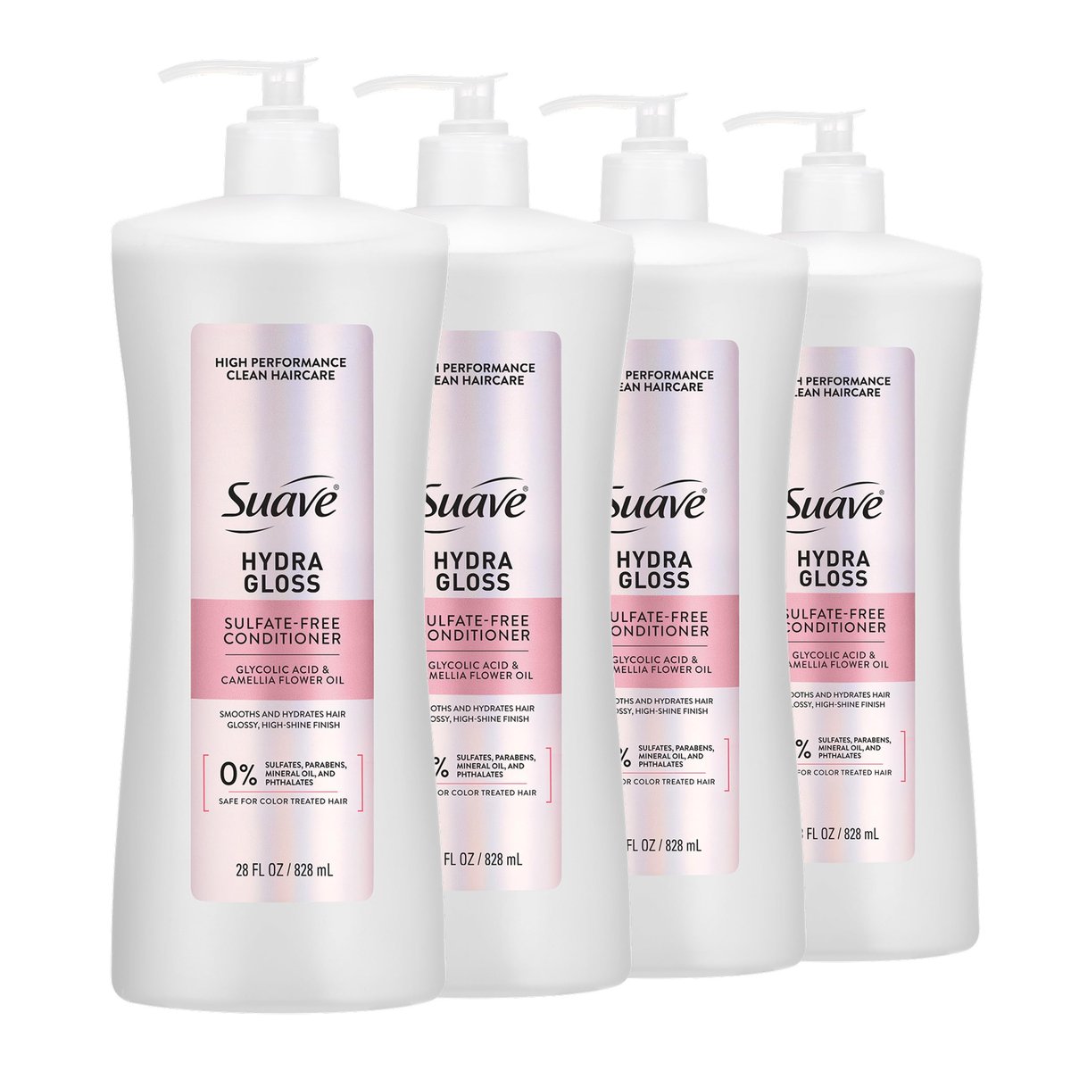 Suave Hydra Gloss Sulfate Free Conditioner with Glycolic Acid & Camellia Flower Oil - Hydrated, Smooth, Glossy Shine, 28 Fl Oz (Pack of 4) Avelisse