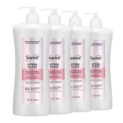 Suave Hydra Gloss Sulfate Free Conditioner with Glycolic Acid & Camellia Flower Oil - Hydrated, Smooth, Glossy Shine, 28 Fl Oz (Pack of 4) Avelisse