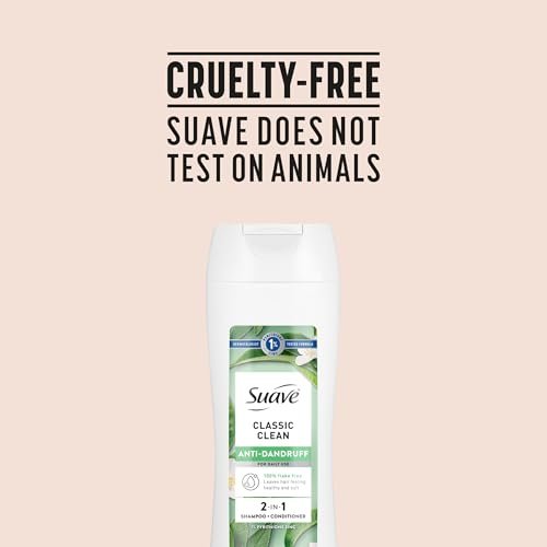 Suave Anti Dandruff 2-in-1 Shampoo & Conditioner for Women, Classic Clean, 1% Pyrithione Zinc Dandruff Treatment, Controls Flakes, Itch & Dry Scalp, 6 Count, 12.6 FL OZ Each Avelisse