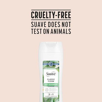 Suave Anti Dandruff 2-in-1 Shampoo & Conditioner for Women, Classic Clean, 1% Pyrithione Zinc Dandruff Treatment, Controls Flakes, Itch & Dry Scalp, 6 Count, 12.6 FL OZ Each Avelisse