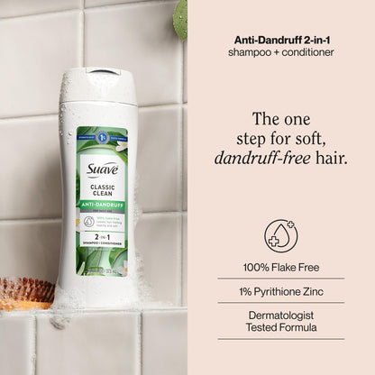 Suave Anti Dandruff 2-in-1 Shampoo & Conditioner for Women, Classic Clean, 1% Pyrithione Zinc Dandruff Treatment, Controls Flakes, Itch & Dry Scalp, 6 Count, 12.6 FL OZ Each Avelisse