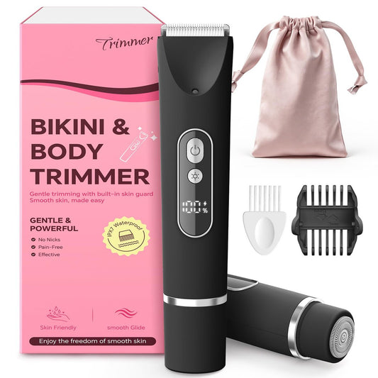 CoolHair Bikini Trimmer for Women – Smooth Electric Razor for Sensitive Skin, IPX7 Waterproof Wet & Dry Cordless Body Shaver for Bikini Area, Pubic Hair, Face, Underarms & Legs (Black) Avelisse
