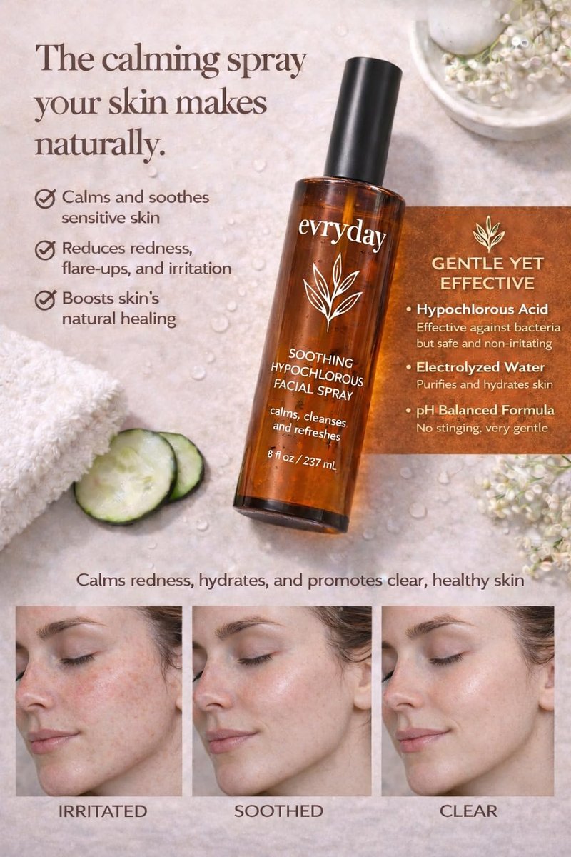 evryday™ Hypochlorous Acid Spray for Face and Body 8oz | Gentle Facial Hydration Mist for Sensitive, Irritated and Acne-Prone Complexions | pH-Balanced Daily Toner & Piercing Care Support - görsel 7