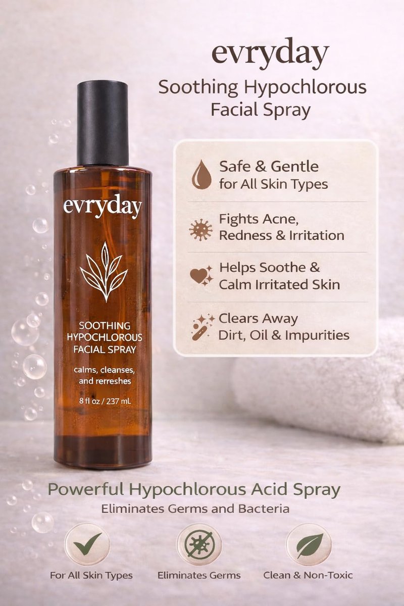 evryday™ Hypochlorous Acid Spray for Face and Body 8oz | Gentle Facial Hydration Mist for Sensitive, Irritated and Acne-Prone Complexions | pH-Balanced Daily Toner & Piercing Care Support - görsel 11