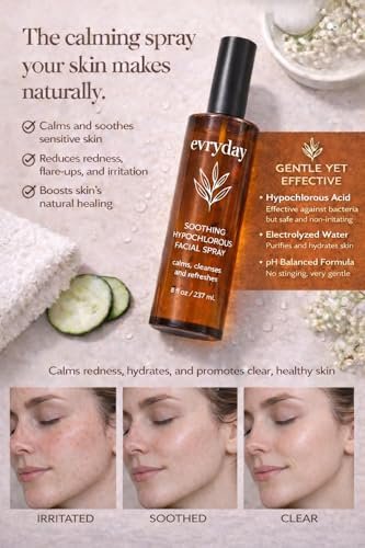 evryday™ Hypochlorous Acid Spray for Face and Body 8oz | Gentle Facial Hydration Mist for Sensitive, Irritated and Acne-Prone Complexions | pH-Balanced Daily Toner & Piercing Care Support