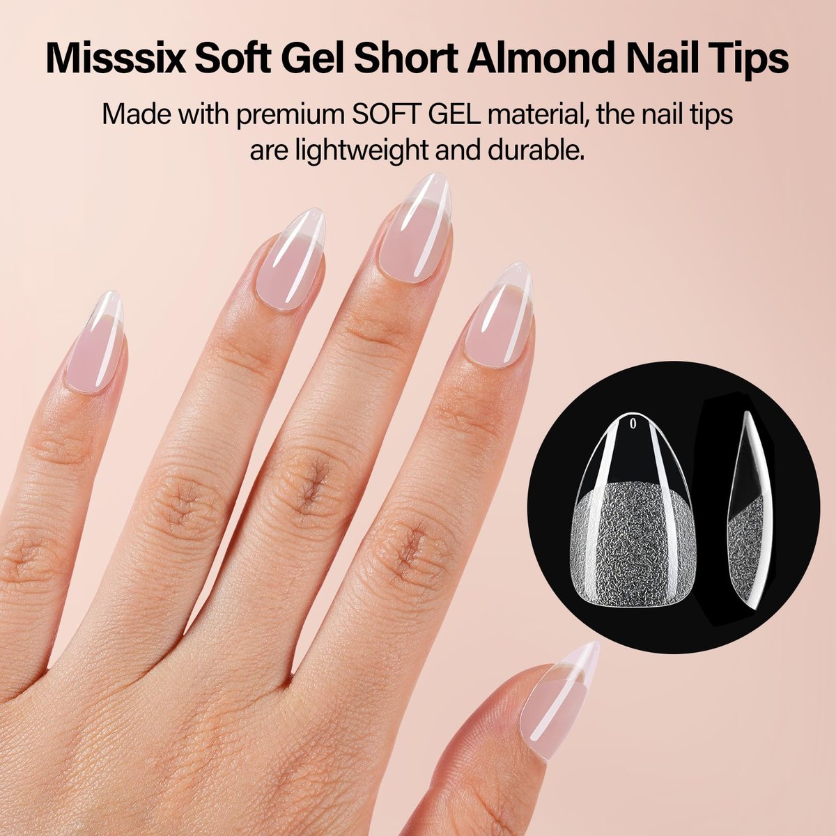 Misssix 504Pcs Short Almond Gel x Nail Tips Kit with Pre-Etched Clear Fake Nails, 9-in-1 Gel Glue & Mini UV Lamp, 12 Sizes for Women - görsel 3