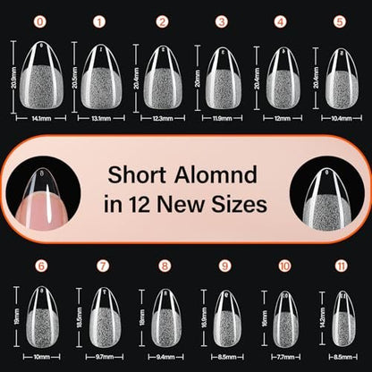 Misssix 504Pcs Short Almond Gel x Nail Tips Kit with Pre-Etched Clear Fake Nails, 9-in-1 Gel Glue & Mini UV Lamp, 12 Sizes for Women