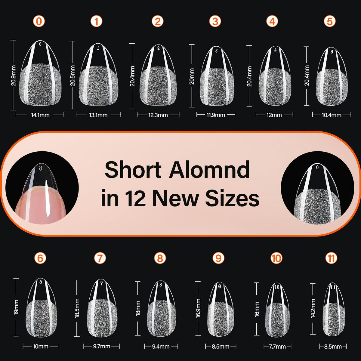 Misssix 504Pcs Short Almond Gel x Nail Tips Kit with Pre-Etched Clear Fake Nails, 9-in-1 Gel Glue & Mini UV Lamp, 12 Sizes for Women - görsel 13