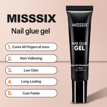 Misssix 504Pcs Short Almond Gel x Nail Tips Kit with Pre-Etched Clear Fake Nails, 9-in-1 Gel Glue & Mini UV Lamp, 12 Sizes for Women