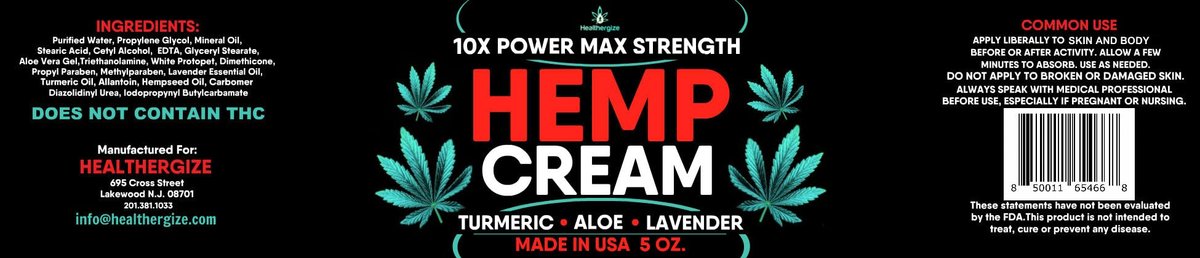 Healthergize Hemp Cream Smooth Skin - Full Body Hemp Lotion with Lavender, Aloe & Turmeric - 5 Oz. Avelisse