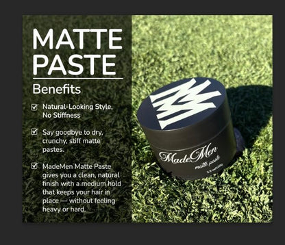 MADEMEN Matte Paste 3.5oz - Natural Texture Paste for Hair, Non-Stiff & Easy Restyling, Coconut & Sandalwood Scent
