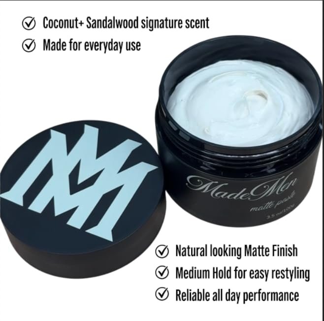 MADEMEN Matte Paste 3.5oz - Natural Texture Paste for Hair, Non-Stiff & Easy Restyling, Coconut & Sandalwood Scent - görsel 5