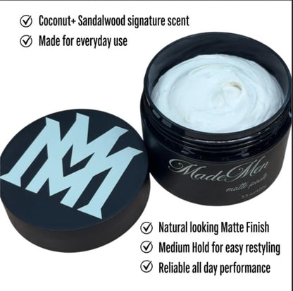 MADEMEN Matte Paste 3.5oz - Natural Texture Paste for Hair, Non-Stiff & Easy Restyling, Coconut & Sandalwood Scent