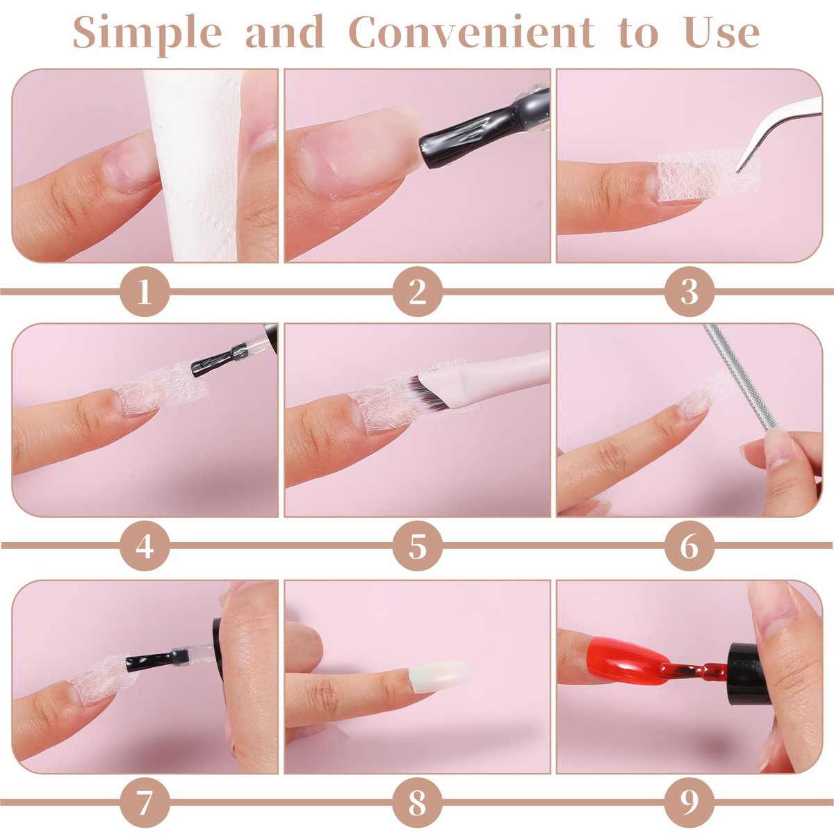 YBEATY 100 PCS Fiberglass Silk Nail Extension Wrap Kit with Tweezers - Nail Repair & Reinforce for Home Salon - görsel 7