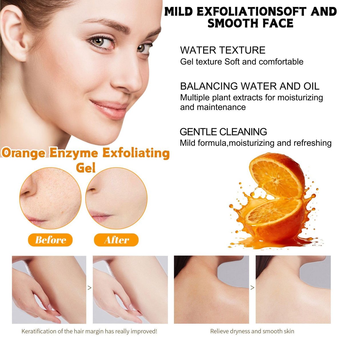 2Pcs Orange Exfoliating Gel Scrub for Face & Body - Deep Pore Cleansing Exfoliant to Remove Blackheads, Moisturizing & Gentle for All Skin Types Avelisse