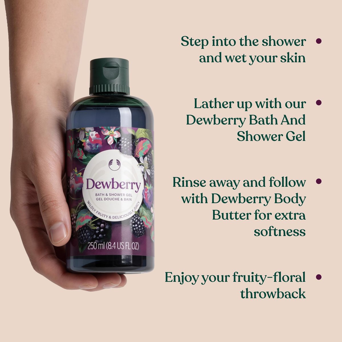 The Body Shop Dewberry Bath & Shower Gel - Gentle Lathering Body Wash with Fruity Scent, Vegan, for All Skin Types, 250 ml Avelisse