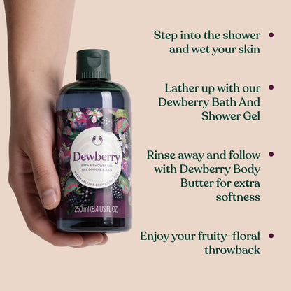 The Body Shop Dewberry Bath & Shower Gel - Gentle Lathering Body Wash with Fruity Scent, Vegan, for All Skin Types, 250 ml Avelisse