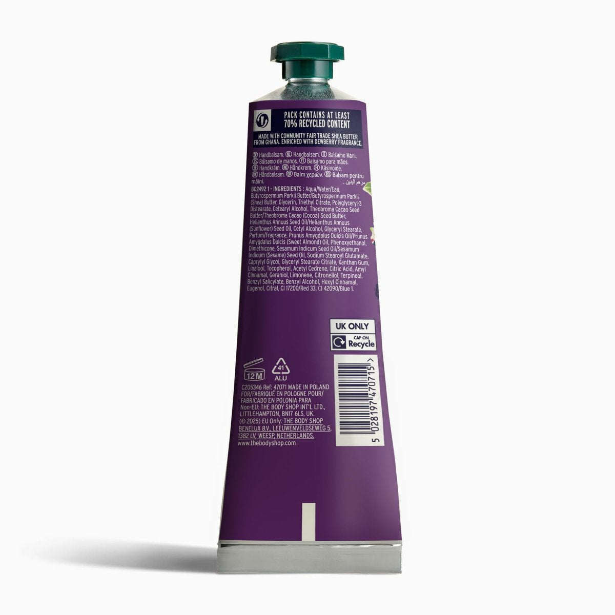 The Body Shop Dewberry Hand Balm – 96hr Nourishing Moisture for Dry Cracked Hands, with Shea Butter, Non-Greasy, Vegan, 30 ml Avelisse