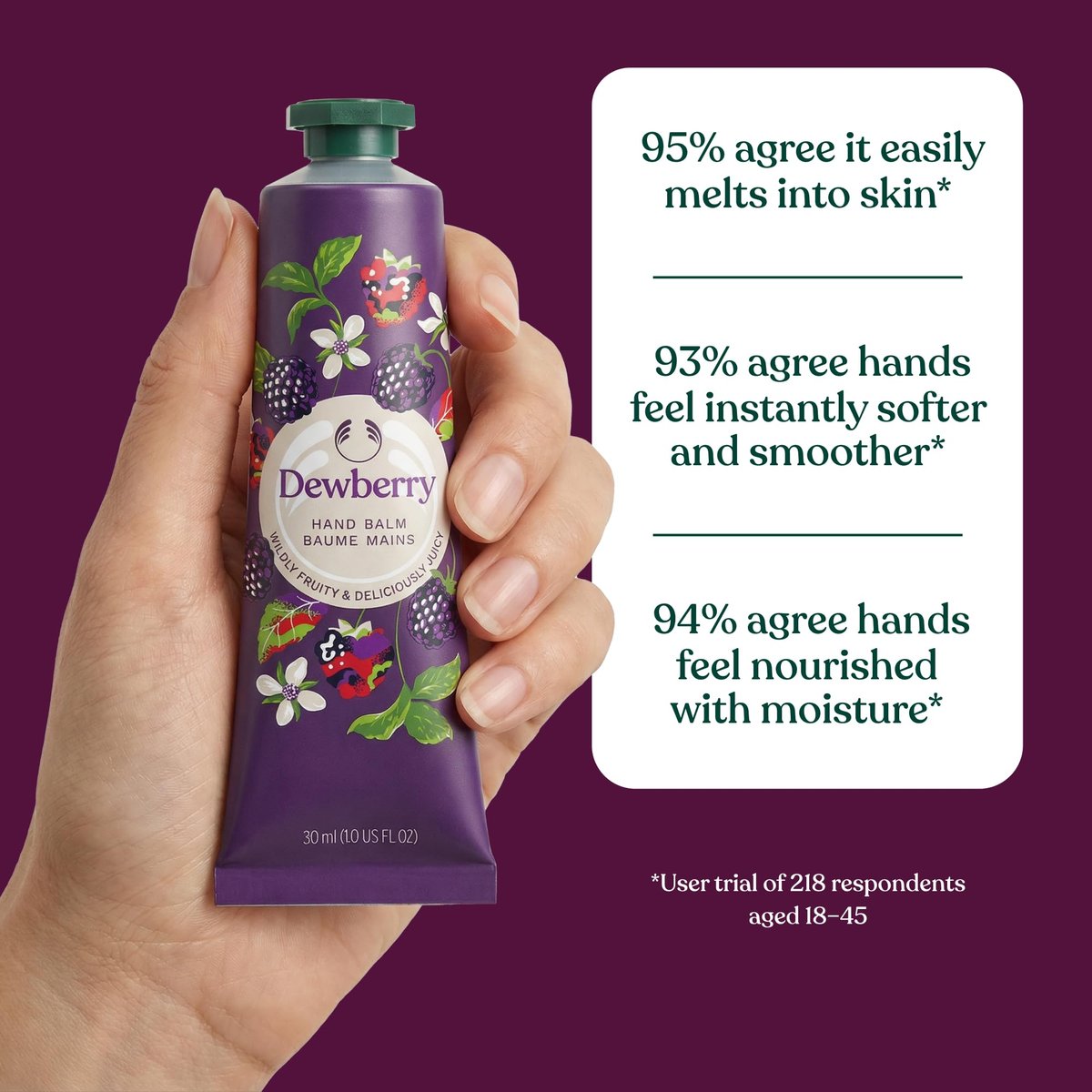 The Body Shop Dewberry Hand Balm – 96hr Nourishing Moisture for Dry Cracked Hands, with Shea Butter, Non-Greasy, Vegan, 30 ml Avelisse