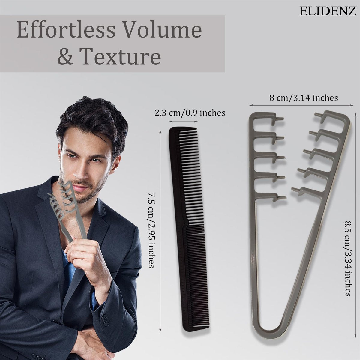ELIDENZ Texture Comb for Men - 2 Pack + Gift | Natural Texturizing Styling Comb for Fluffy Hairstyles Daily Grooming - görsel 3